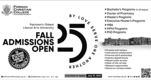Admission Open in Forman Christian College Lahore