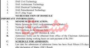 Admission Open in Government Polytechnic Institute Mardan