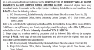 Bahria University Islamabad Tender Notice
