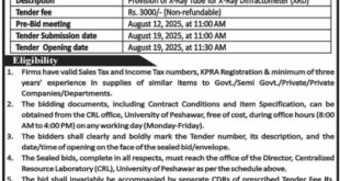 Centralized Resource Laboratory University of Peshawar Tender Notice