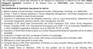 E&SE Department Peshawar Tender Notice