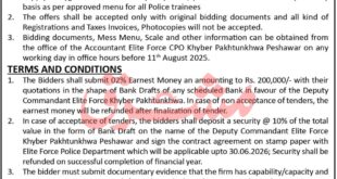 Elite Force Police Department Peshawar Tender Notice