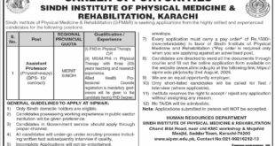 Jobs in Sindh Institute of Physical Medicine & Rehabilitation Karachi