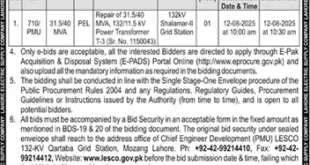 Lahore Electric Supply Company Lahore Tender Notice