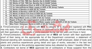 Military Engineer Services Tarbela Tender Notice