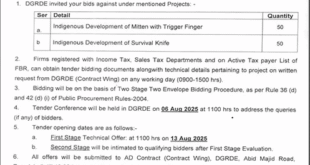 Ministry of Defence Production Islamabad Tender Notice