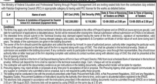 Ministry of Federal Education & Professional Training Islamabad Tender Notice-1
