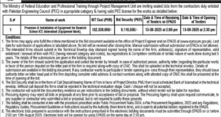 Ministry of Federal Education & Professional Training Islamabad Tender Notice