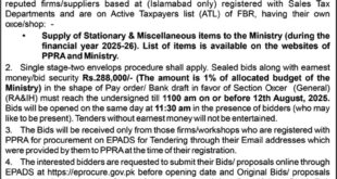 Ministry of Religious Affairs & Interfaith Harmony Islamabad Tender Notice