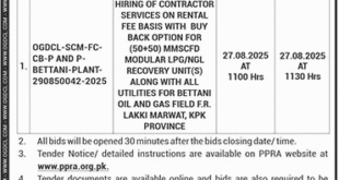 Oil & Gas Development Company Limited Islamabad Tender Notice