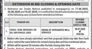 Oil & Gas Development Company Limited Islamabad Tender Notice