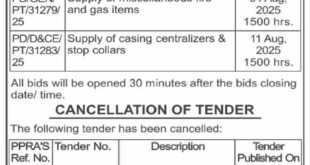 Oil & Gas Development Company Limited Islamabad Tender Notice