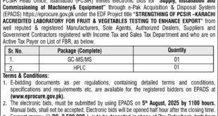 Pakistan Council of Scientific & Industrial Research Islamabad Tender Notice