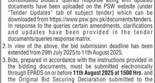 Pakistan Single Window Islamabad Tender Notice