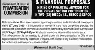 Privatisation Commission Islamabad Tender Notice