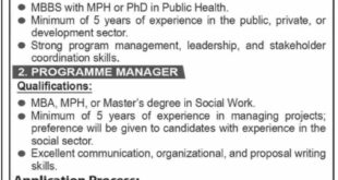 Project Manager, Programme Manager Jobs in Reputable National Organization Pakistan