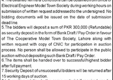 The Cooperative Model Town Society Lahore Tender Notice
