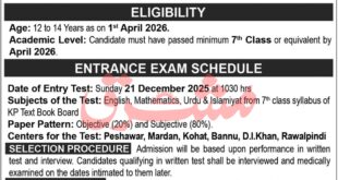 Admission Open in Cadet College Razmak