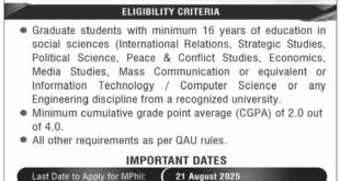 Admission Open in Quaid-e-Azam University Islamabad