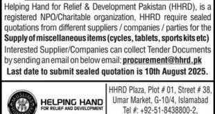 Helping Hand for Relief & Development Islamabad Tender Notice