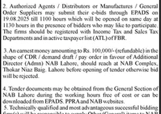 National Accountability Bureau Lahore Tender Notice