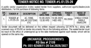 Public Sector Organization Islamabad Tender Notice