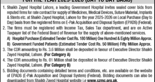 Shaikh Zyed Hospital Lahore Tender Notice