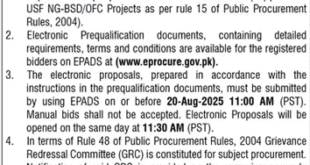 Universal Service Fund Islamabad Tender Notice